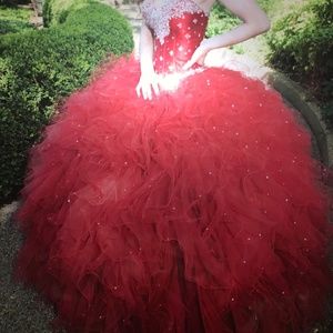 Red elegant dress with rhinestones